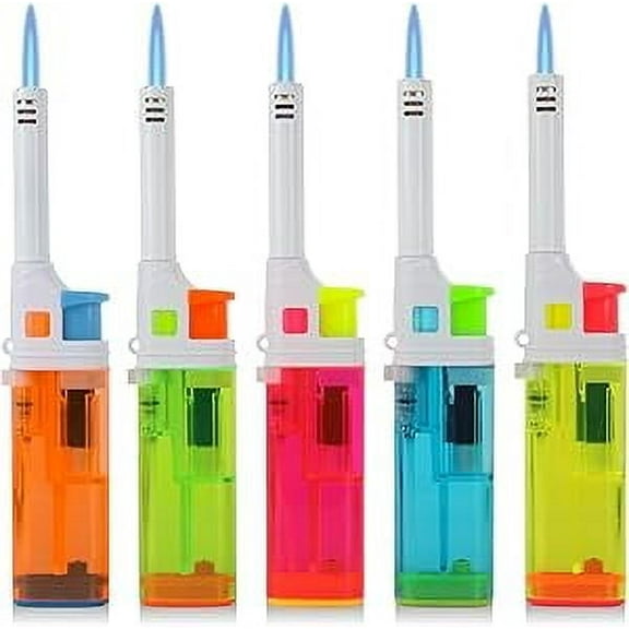 Candle Lighters Multipurpose Extended Long Gas Lighter Windproof with Bottle Opener Wand Refillable for Kitchen Fireplace Pilot Light DIY BBQ Grill Stove 5 Pack (Butane Included)