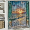 thumbnail image 6 of Orinice  Ocean Beach Barn Door Shower Curtain for Bathroom Decor 72Wx72H Teal Hawaiian Sunset Scenery Sea Wave Retro Wood Rustic Nature Art Printed Fabric Polyester Waterproof 69x72, 6 of 7