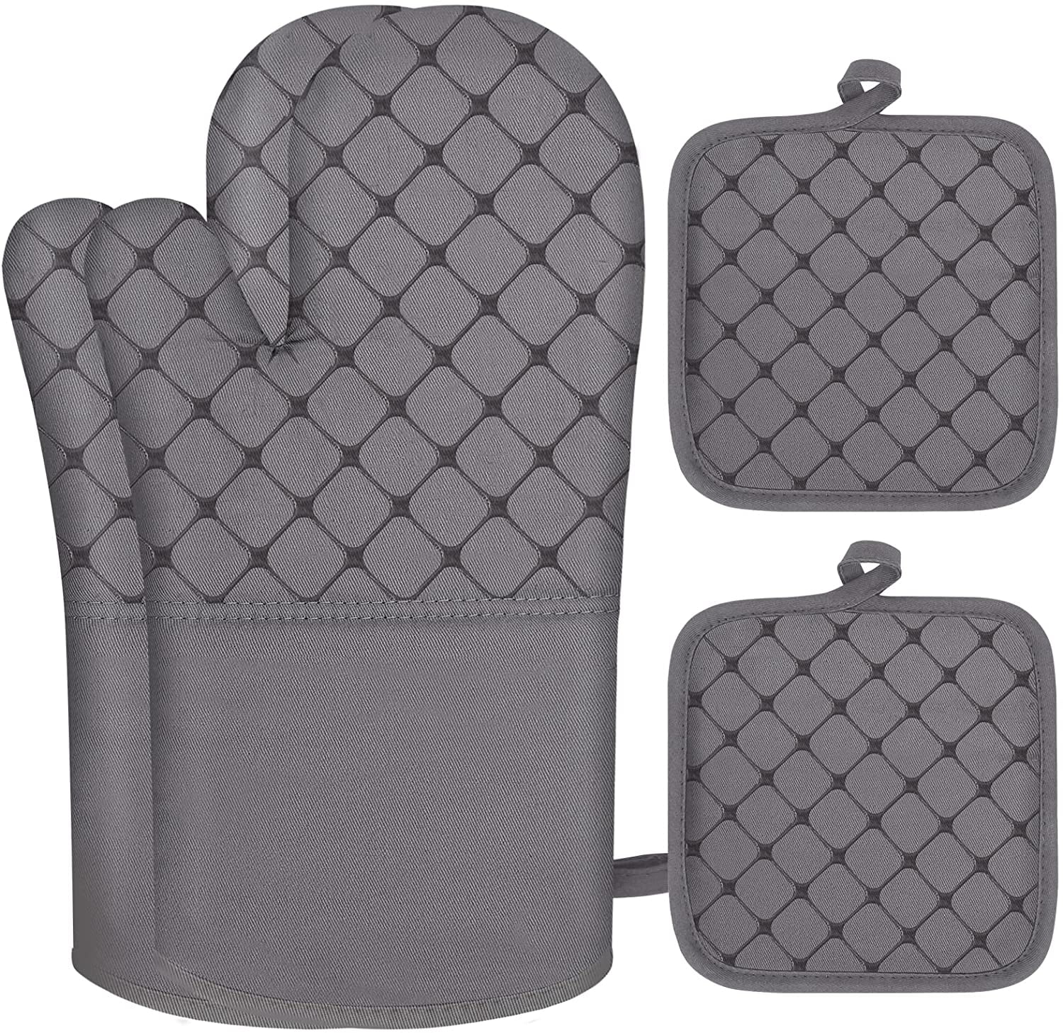 4pcs/set Grey Oven Mitts And Pot Holders, High Heat Resistant (up To 500  Degrees) Extra Thick Long Kitchen Oven Glove For Cooking