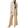 thumbnail image 3 of INSPIRE CHIC Women's Notched Lapel Long Sleeves Double Breasted Mid-Lentgh Overcoat XS Beige, 3 of 8