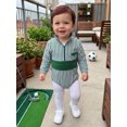 thumbnail image 5 of Cjfdfy Newborn Baby Boy Golf Fall Outfit Striped Romper Long Sleeve Golf Embroidery Bodysuit Newborn Jacket Quarter Zip Bodysuit Cute Infant Fall Winter Outfit 0-18 Months, 5 of 9