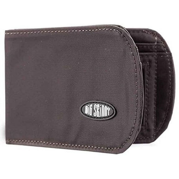 Big Skinny Men's Curve Bi-Fold Slim Wallet, Holds Up to 20 Cards, Brown - NEW