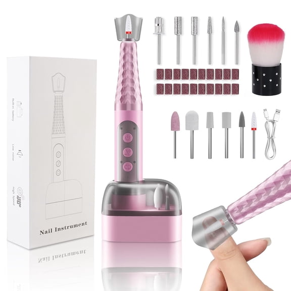 INSMART Cordless Nail Drill, 18000 RPM, 12 Heads, 6-Speed Electric Nail File for Manicure Pedicure