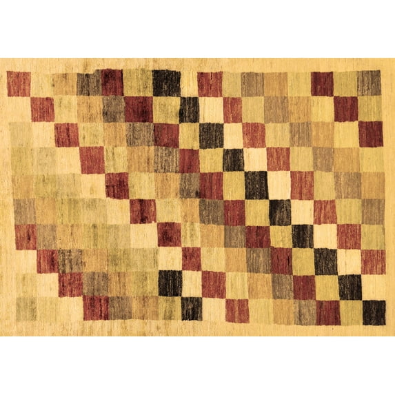 Ahgly Company Indoor Rectangle Checkered Brown Modern Area Rugs, 8' x 12'