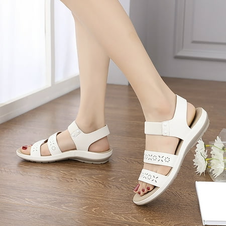 

Vedolay Flat Sandals Sandals for Women Casual Summer Flip Flops Wide Width Beach Roman Sandals Beige 9.5