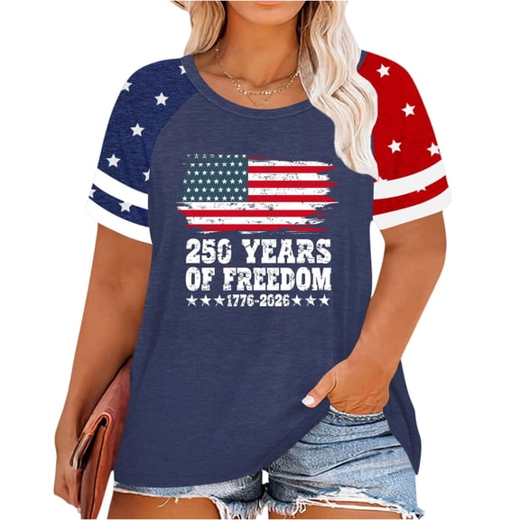 Plus Size American Flag Shirts for Women 4th of July Tshirts USA 1776-2026 Patriotic Tops 250th Anniversary Tees Dark Blue 4XL