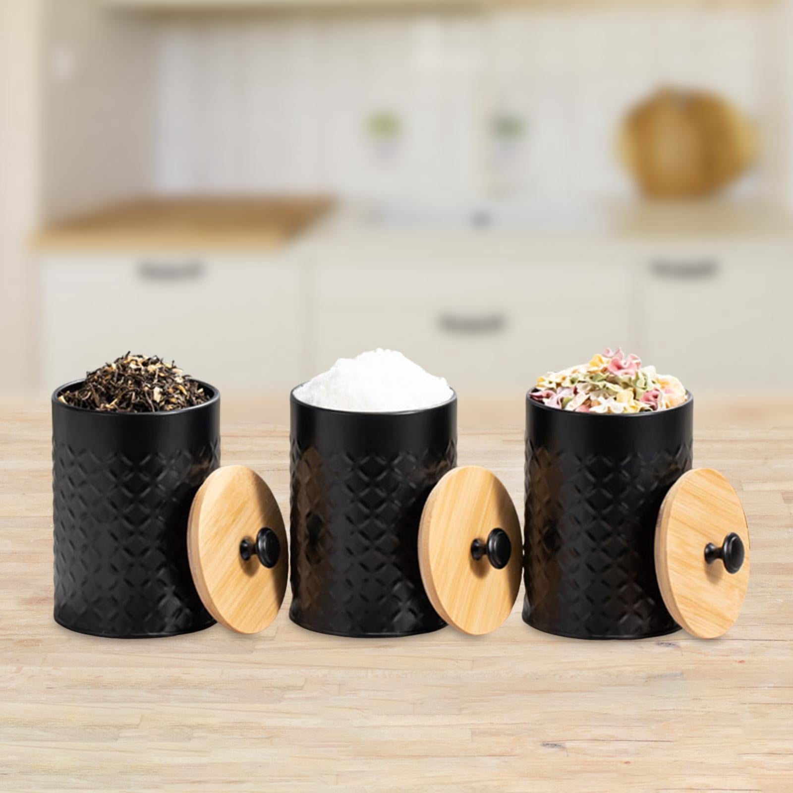 jicheng 3 Pieces Coffee Tea Sugar Container Kitchen Canister Set for Tea Candy Flour black