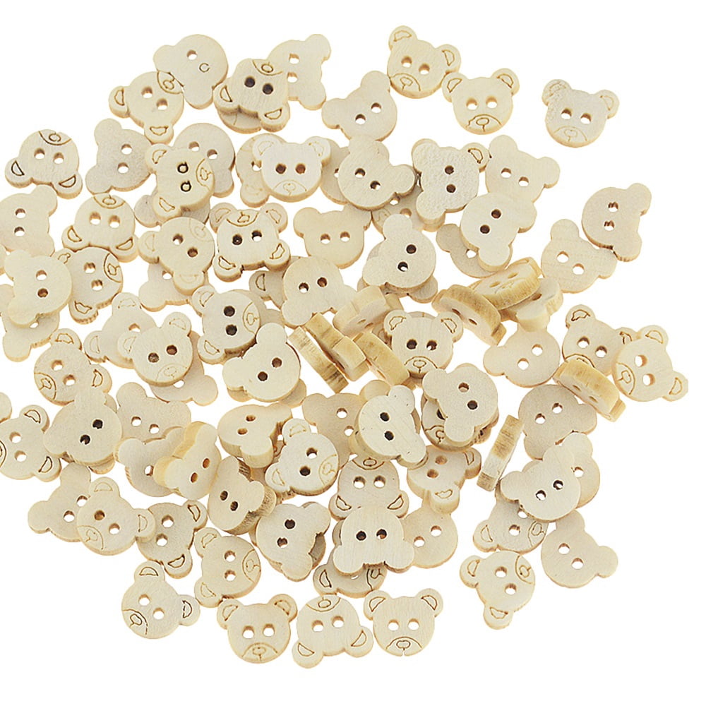 20Pcs Bear Shape Wooden Charms 2 Holes Sewing Buttons for DIY Hand-made Accessories Cloth Decorations 13x11mm/16x18mm/20x25mm