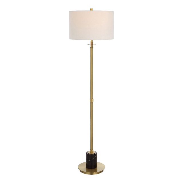 Uttermost Guard Transitional Metal Marble and Fabric Floor Lamp in Brass/Gold