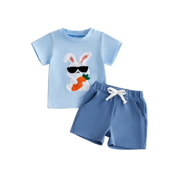 Gzhioc Toddler Baby Boys Easter Clothes Set 6 12 18 24 Months 2T 3T 4T Short Sleeve Bunny Embroidery T-Shirt and  Shorts Outfits