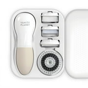 Raedia Handheld Facial Cleansing Brush with 4 Interchangeable Brush Heads by Vanity Planet - Lightweight Daily Cleansing Brush for Glowing Skin - Water Resistant Face Exfoliator - Warm Grey C80