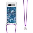 thumbnail image 3 of Long Crossbody Lanyard Clear Case for Google Pixel 7a with Adjustable Neck Strap, Glitter Sparkly Bling Quicksand Phone Cover Cases for Google Pixel 7a QKG Blue, 3 of 14