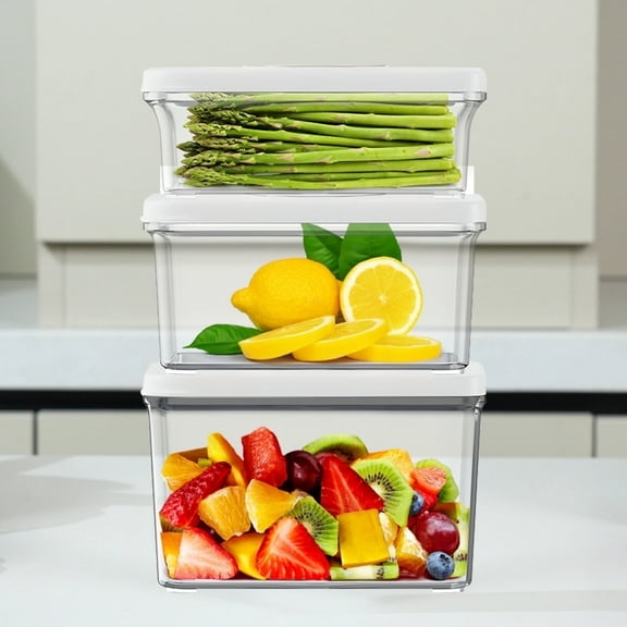VIXINO 3-Pc Vacuum  Sealer Containers for Fridge Organizers & Storage - Stackable, BPA-Free, Keep Food Fresh Longer