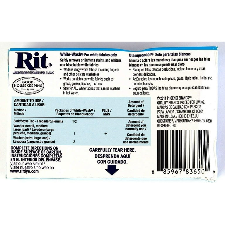 Rit Dye Laundry Treatment White-wash Stain Remover and Whitener Powder,  1-7/8 oz, White, 10-Pack