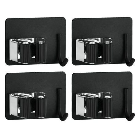 

Broom rack Wall mounted self-adhesive solid mop holder no hole mop broom - black