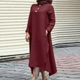 thumbnail image 2 of Fesfesfes Women Linen Robe Round Neck Loose Mu-slim Dress Pockets Long Sleeve Solid MId-Calf Long Dress, 2 of 9