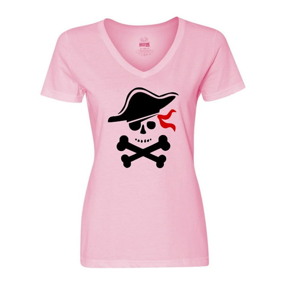 Inktastic Pirate Skull and Cross Bones Women's V-Neck T-Shirt