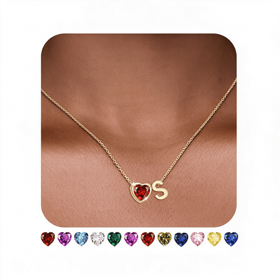 DESIGNICE Heart Birthstone Initial Necklace for Women Girls,14K Gold Plated Heart Letter A-Z Necklace Birthday Trendy Jewelry Gifts for Women Girls Daughter Heart Necklace