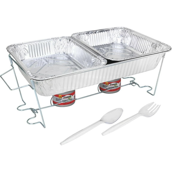 Sterno 8-Piece Camping Cookware Set, Includes 3 Foil Pans, 2 Canned Heating Fuel, 1 Rack, 2 Tools