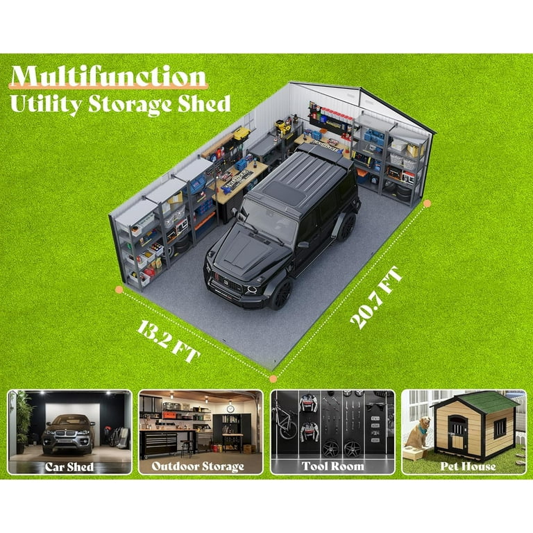 Jocisland 13.2x21x8 ft Outdoor Storage Shed, Huge Metal Garage