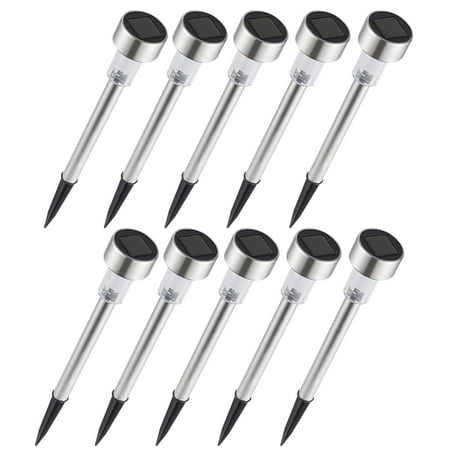 Stainless Steel Solar Path Light - 10-pack Outdoor Garden Solar Power Landscape Path Lights - Stainless Steel