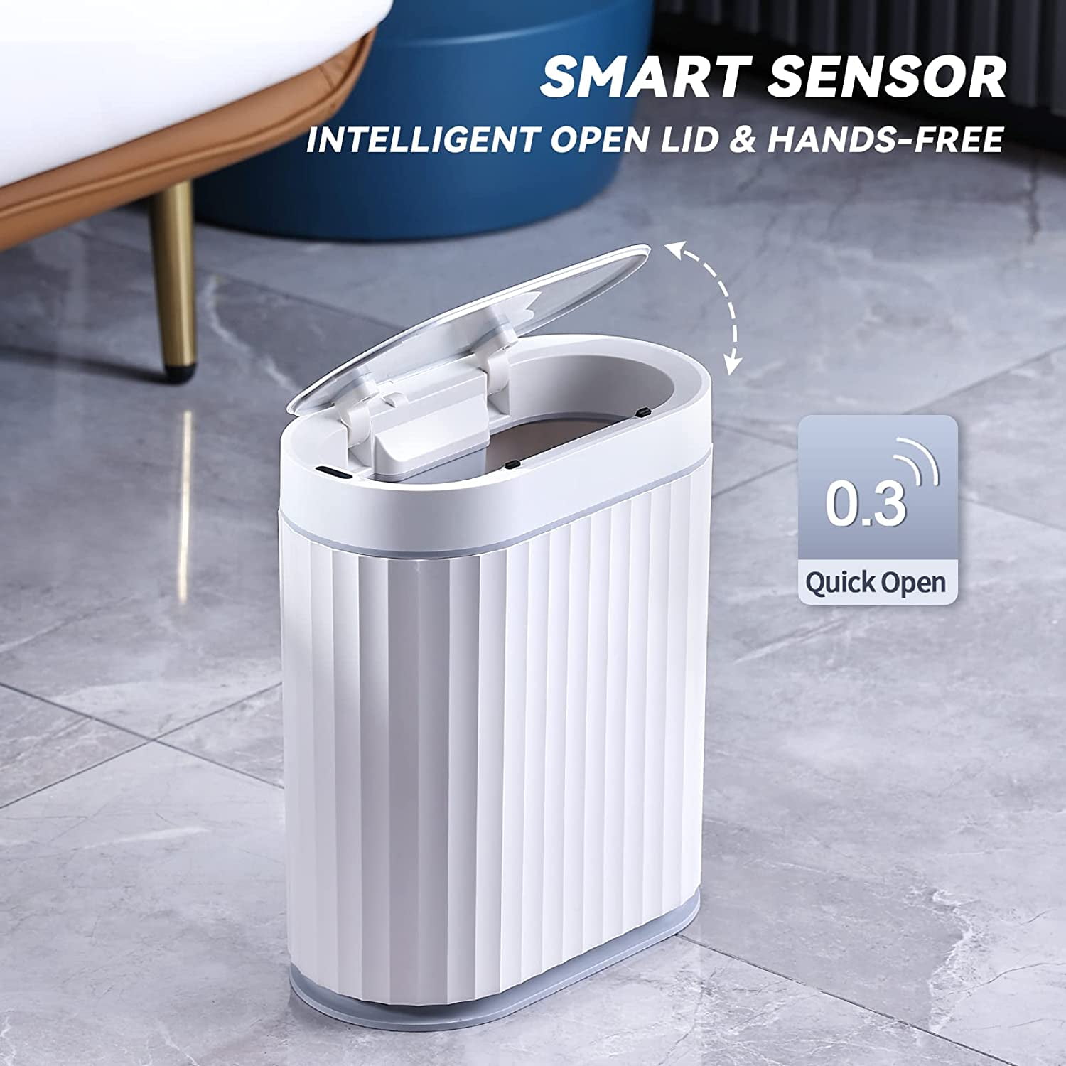 JUDRDO Bathroom Trash Can with Automatic Lids, Bedroom Garbage Cans w/a  lid, No Touch Smart Trash Bin for Office, 4.6 Gallon Plastic Wastebasket