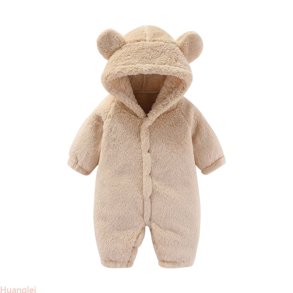 Huanglei Baby Boys Girls Snowsuit Winter Coat Solid Bear Warm Hooded Romper Jumpsuit Outfits ,0-3 Months ,Beige