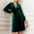 thumbnail image 7 of Zedker Women's Velvet Long Sleeve Formal Fall Wedding Guest Dresses for Women Vintage Cocktail Holiday Party Midi Dress Plus Size Green L, 7 of 7