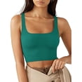 thumbnail image 1 of Camiseta Sin Mangas Corta Cuello Cuadrado Color Puro Cómodo Moda Transpirable Casual para Fiesta Compras Verde L, 1 of 6