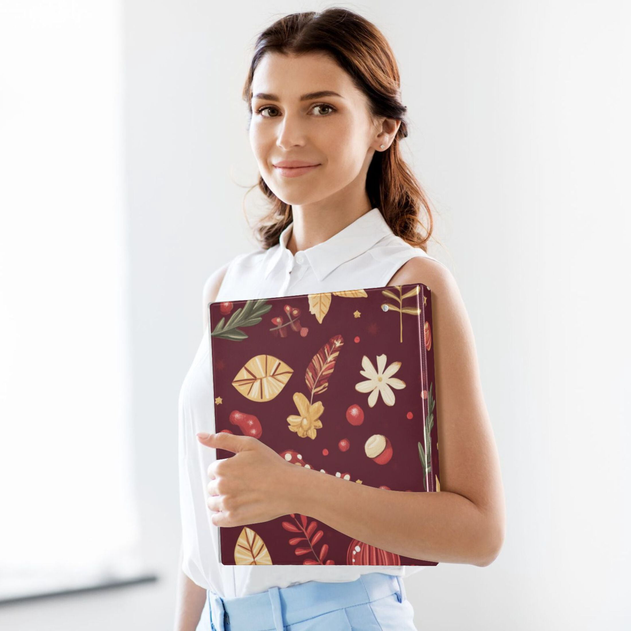 Christmas Red 3 Ring Binders 1.5 inch Hardcover File Folders with Interior Pockets A4 Size Organizer for School Office Hospital