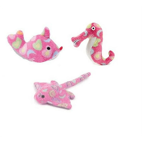 Sea Charmers Dog Toys Ocean Creature Squeak Toy Seahorse Fish Stingray Sets Too (Pink Set of All 3 Toys)