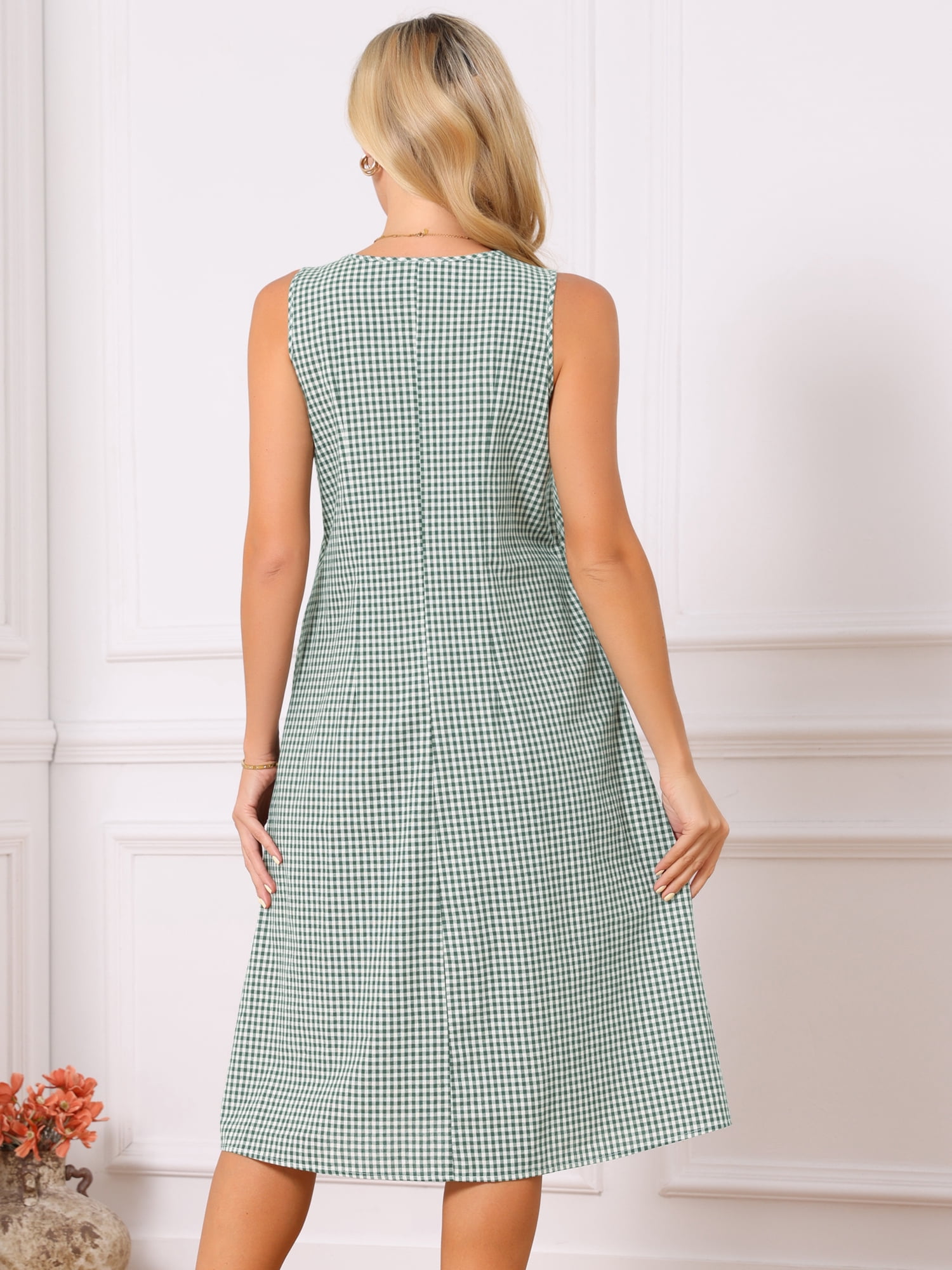 DARING DIVA Plaid Sleeveless Loose Fit Tank Midi Dress XL Dark Green