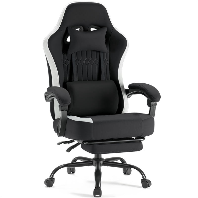 Kelno Ergonomic Gaming Chair with Footrest Lumbar Support Adjustable High Back Swivel Office Chair, Black