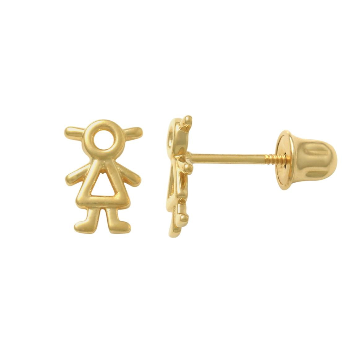 Anygolds 14K Real Solid Gold Little Girl Stud Earrings with Screwback for Cartilage Daith Helix