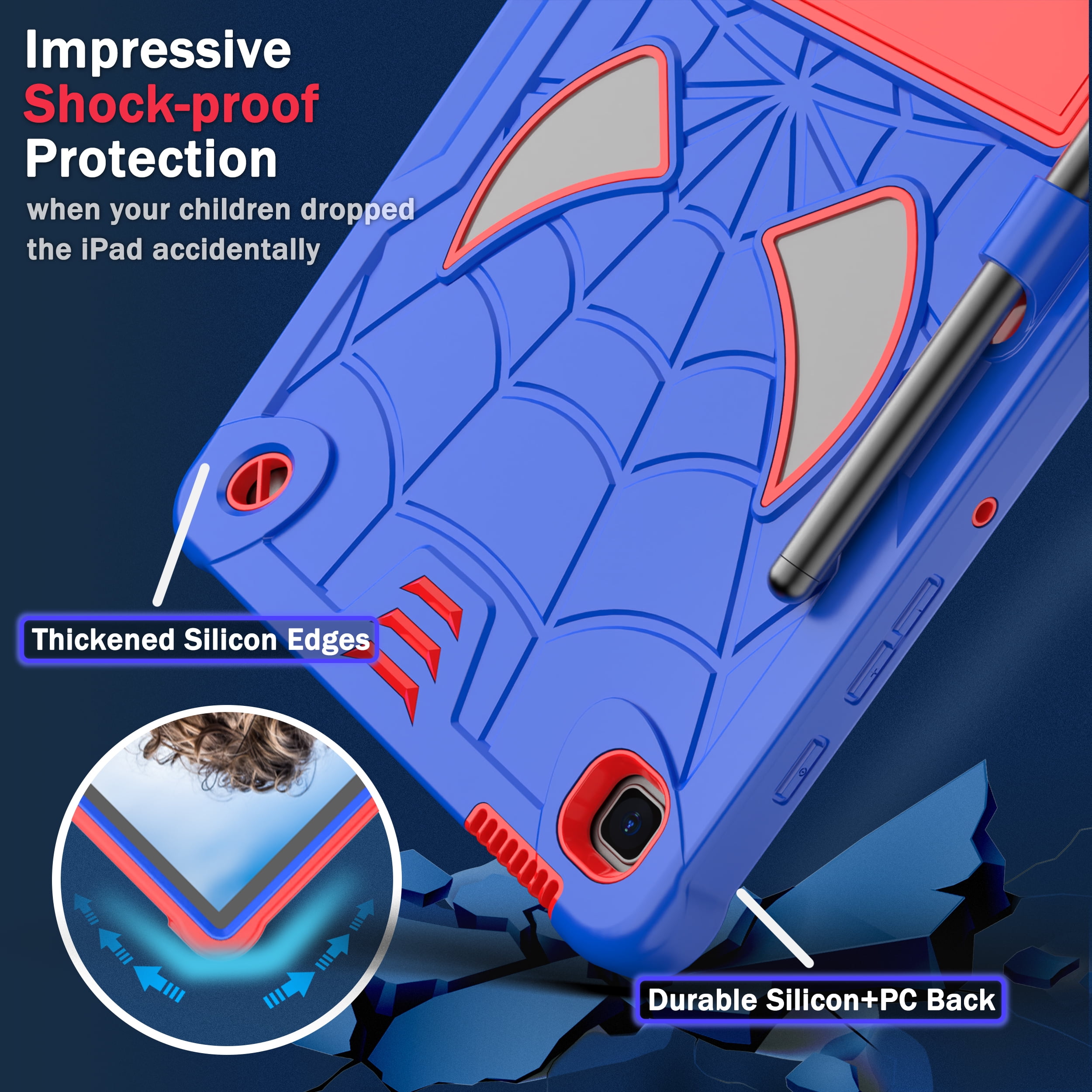Dteck for iPad Air 5th/4th Gen Case iPad Pro 11 Case 2022/2021/2020/2018 with Pencil Holder, Heavy Duty Hybrid Shockproof Rugged Kids Case with Kickstand Crossbody Shoulder Strap,Blue+Red