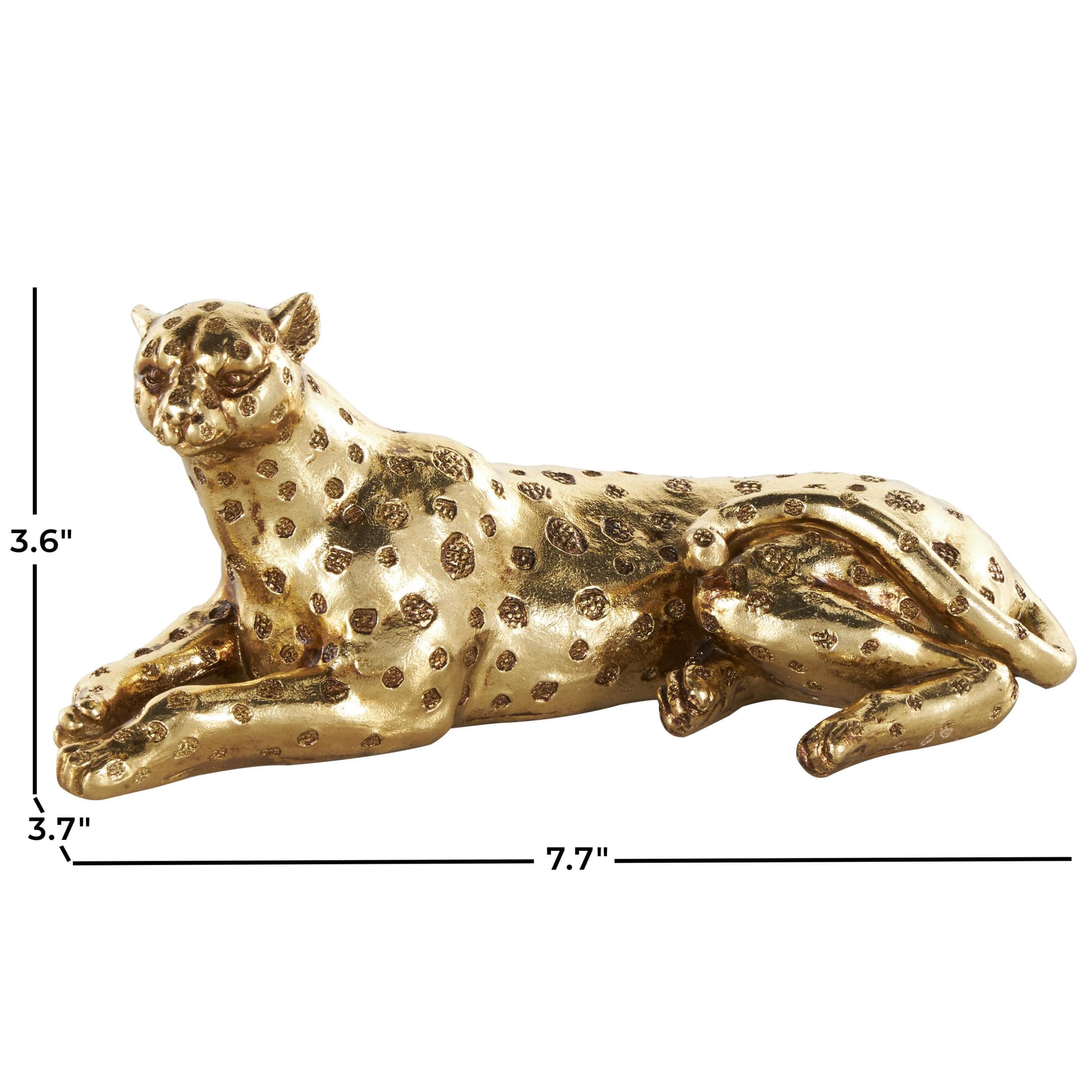 8" x 4" Gold Resin Laying Leopard Sculpture with Textured Spots, by DecMode