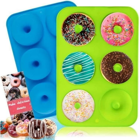 LQQBOX Donut Pan, 2 Pcs NonStick Silicone Donut Molds for Baking, 6 Full-Size Doughnuts, Easy Clean and Dishwasher Microwave Safe