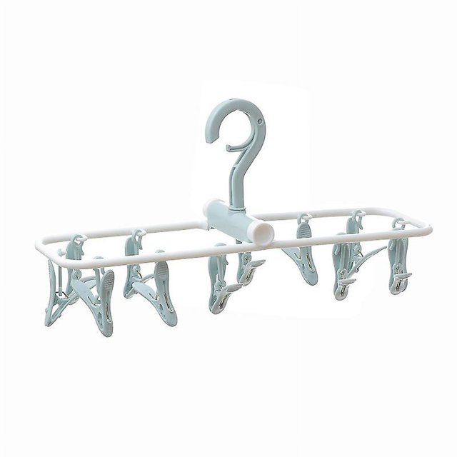 Percha multifuncional para ahorrar espacio, rejilla de secado de ropa plegable a prueba de viento (azul), 12 clips, clips plegables, ropa para adultos que cuelga a prueba de viento