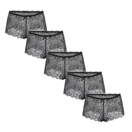 

High Waisted Underwear for Women Boxer Ultra Lace Brief 5Pcs Ladies Soft Assorted Panties for Women Black XL