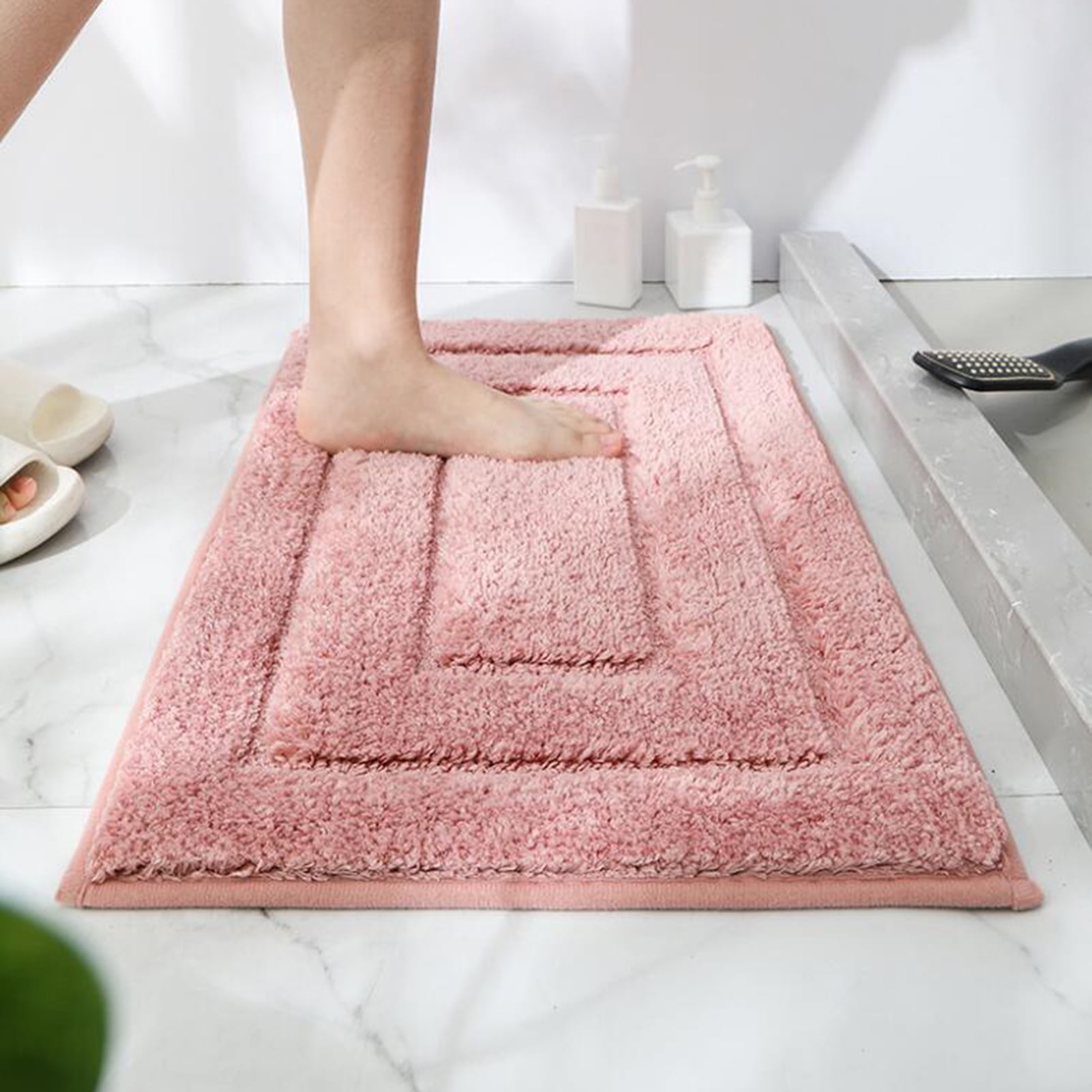 Bobasndm Bathroom Rugs Non Slip Small Bath Mat for Bathroom Coral Pink  Bathroom Decor Fluffy Plush Bath Rug Machine Washable Shower Rug Water  Absorbent Carpet (24” x16”) 