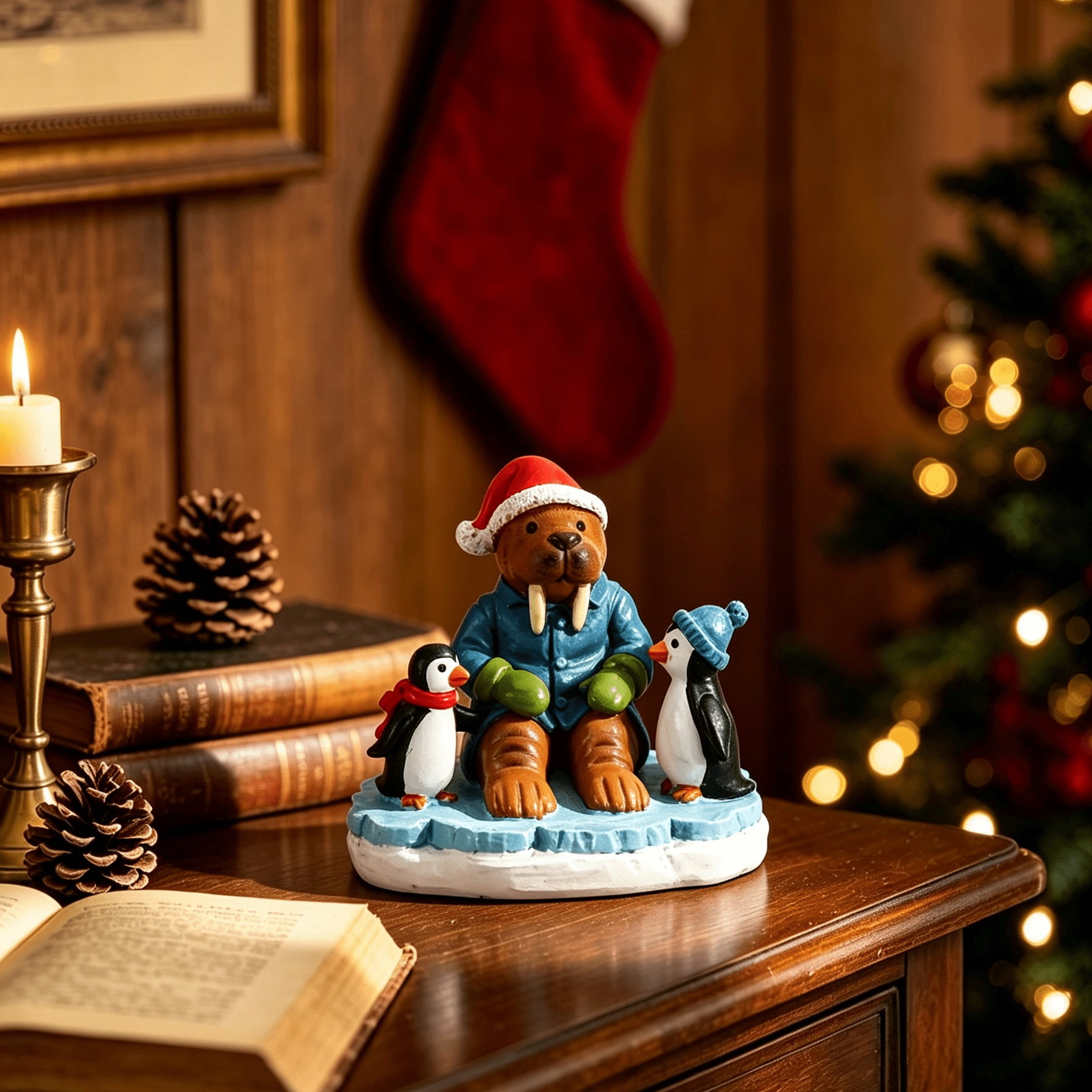 Waddle and Tusk Christmas Village Decorative Figurine, Multicolor, 3", by Holiday Time