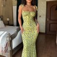 thumbnail image 4 of Robes d'Été pour Femmes 2025 Tendance Boho Imprimé Floral Col Rond Sans Manches Mode Décontractée Robe d'Été Jaune L, 4 of 5