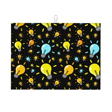 

Large Dish Drying Mats for Kitchen Counter - colorful Light Bulb Pattern 18x24In Anti-Slip Absorbent Microfiber Drying Mat for Kitchen Counter Mat Dish Rack Mat with Hanging Loop