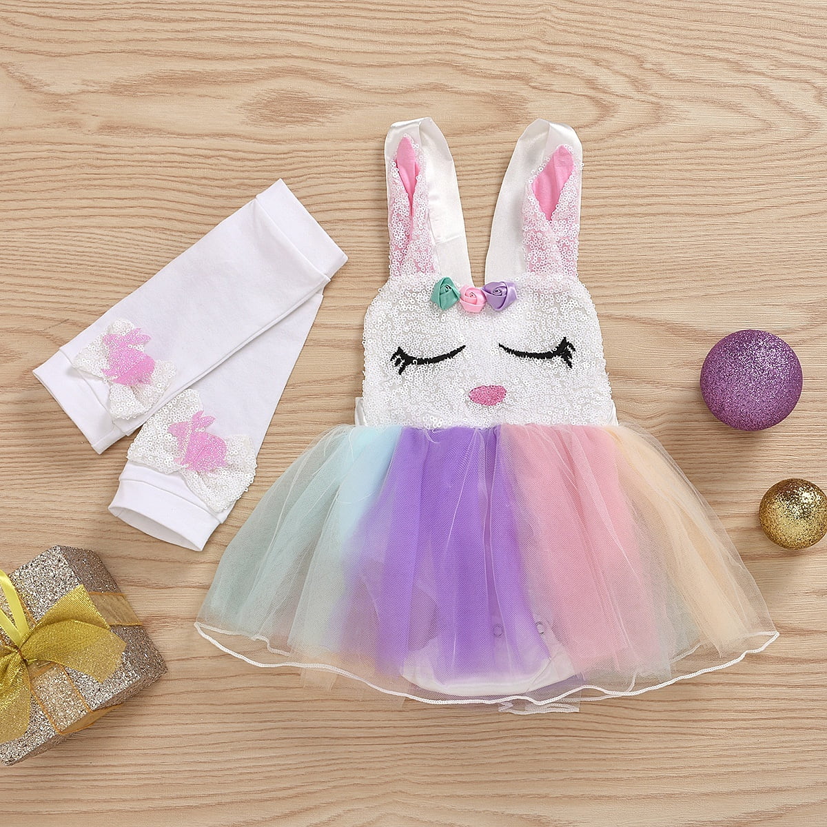 Newborn Toddler Kids Baby Girl Outfit Cute Rabbit Dress Lace Tutu
