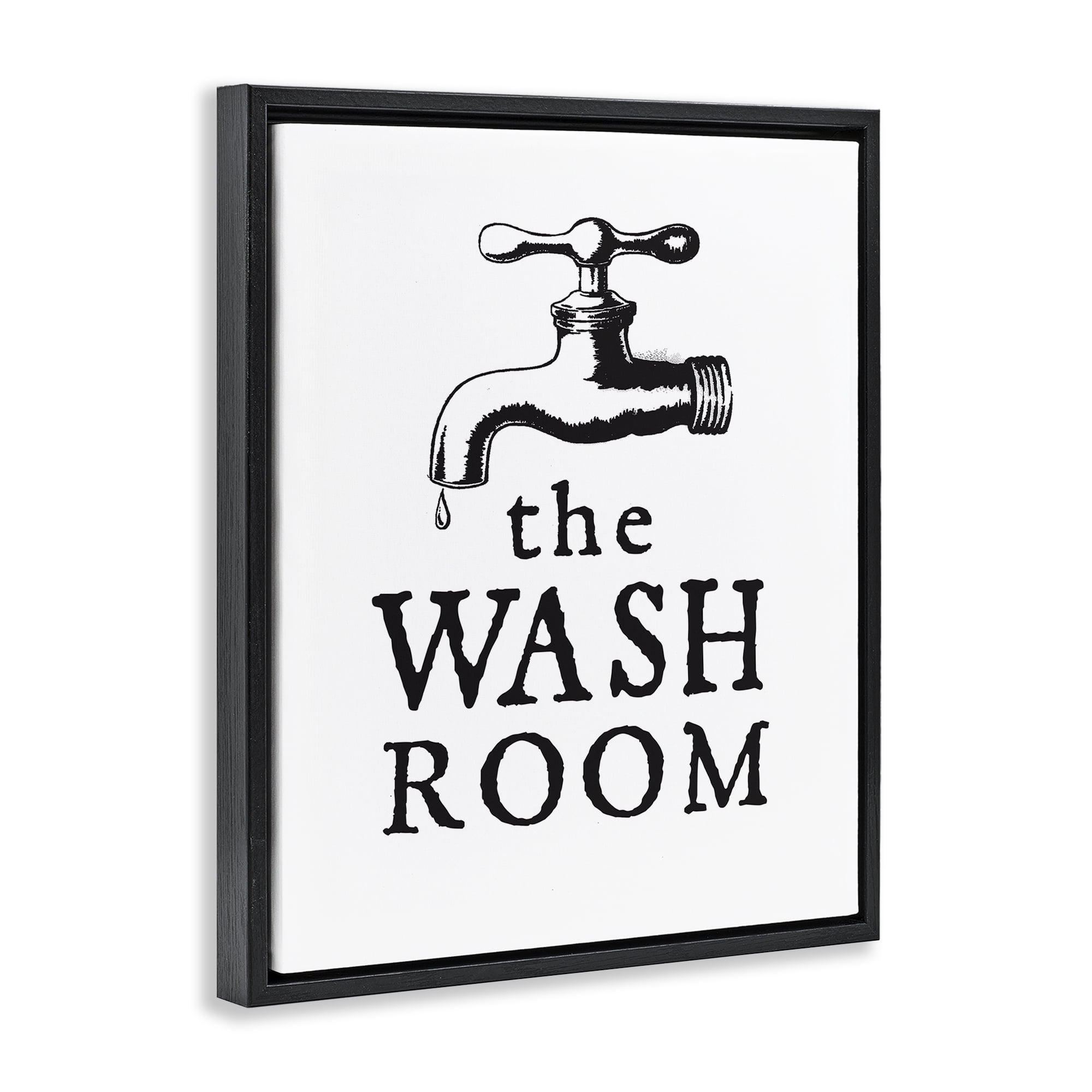 Stupell Industries Vintage Wash Room Typography Painting Black Floater Framed Art Print Wall Art, 17 x 21