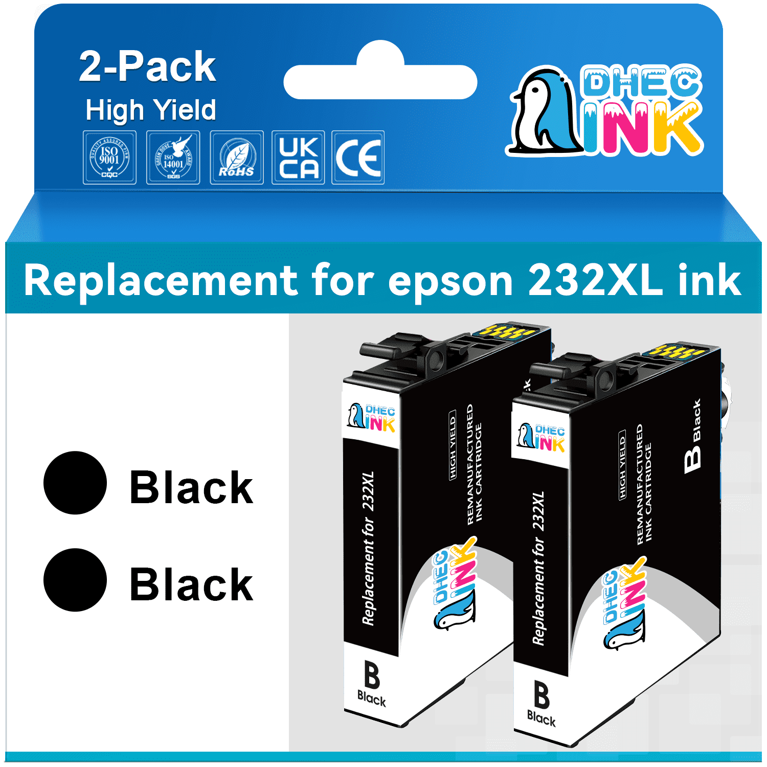 Kingjet 232XL Black Ink Cartridge, 500 Pages Yield, Compatible