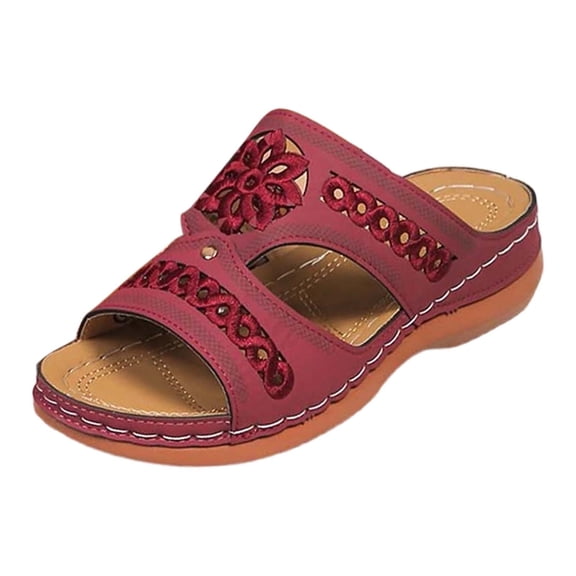 CAIXIA Floral Sandals Women's Summer Platform Slide Sandals Open Toe Breathable Hollow Out Casual Shoes With Thick Sole,Red