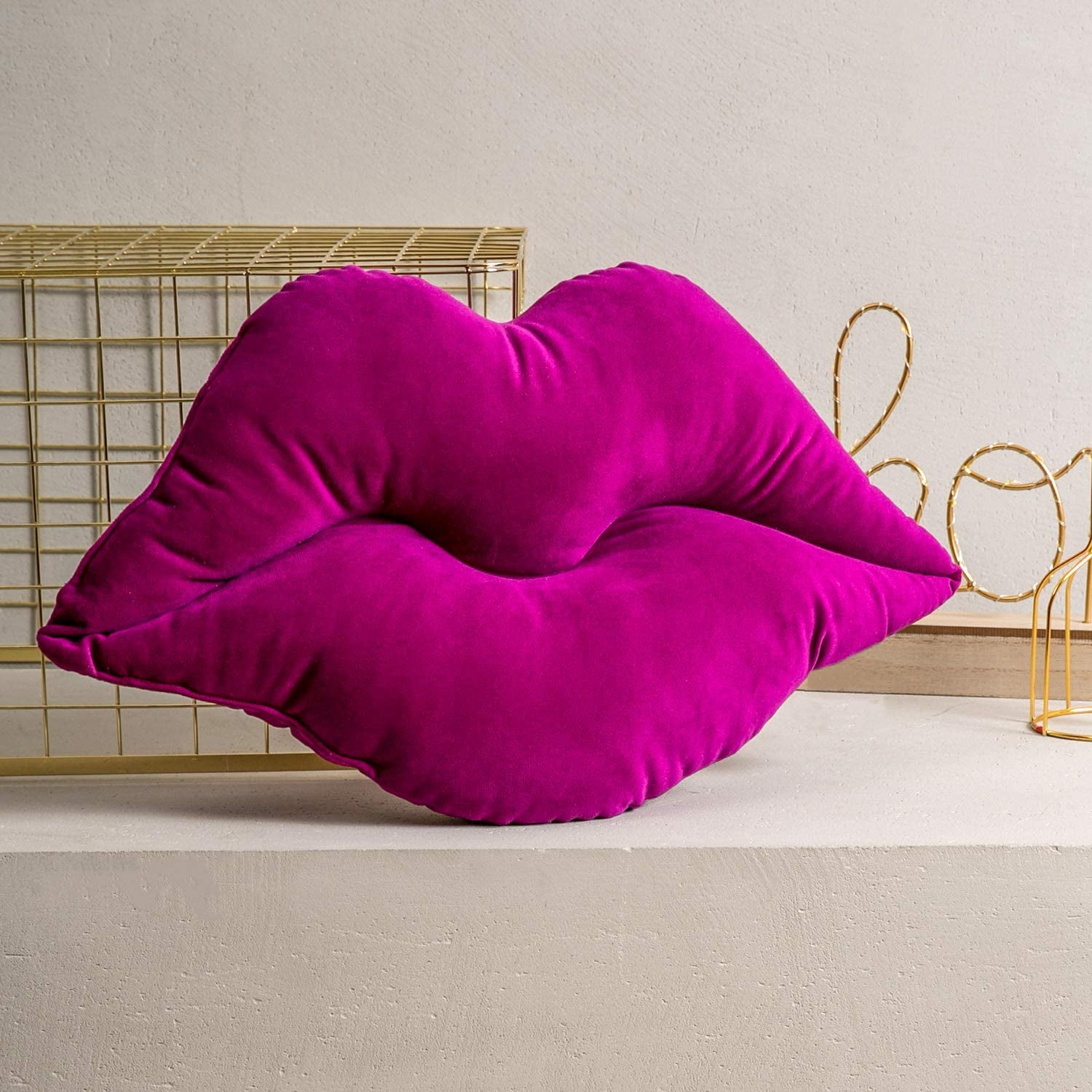3D Lips Soft Velvet Cushion Throw Pillows for Couch Bed Living Room, Insert Included, Purple, 24 X 12.5 inches