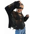 thumbnail image 3 of Women'S Hollow Out Crochet Sweaters Top Long Sleeve Ripped Knit Top Gothic Clothes Concert Outfits Black M, 3 of 9