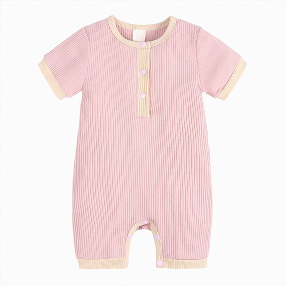 Summer 1 Piece Outfit Newborn Infant Baby Boys Cotton Ribbed Romper Jumpsuit Short Sleeve Playsuit Harem Pants Clothes